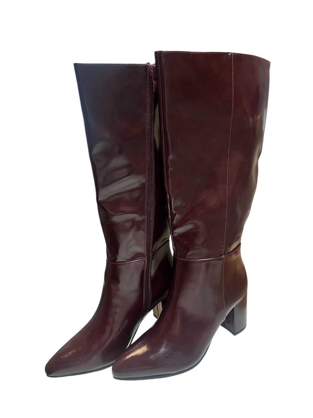 Brown Faux Leather Knee High Boots - Size 8